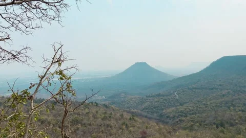 Long shot of the maihar devi mountain in india, view of mountain in the distance Stock Footage 310387919