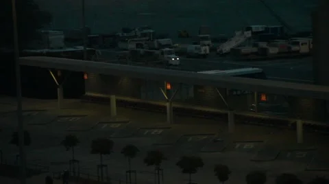Long shot from Marriott Hotel looking at the runaway and bus terminal Stock Footage 68828233