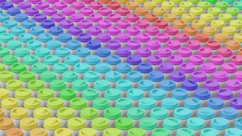 Long Shot of a Massive Array of Colorfully Topped Coffe Cups 스톡 일러스트