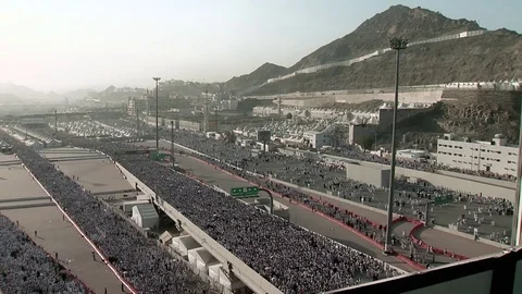 Long Shot Mina Over the Bridge hajj pilgrims Video stock 77569406