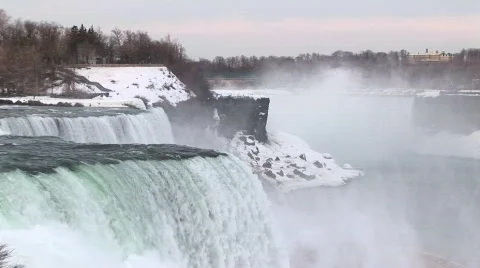 Long-shot of Niagara Falls in winter Stock Footage