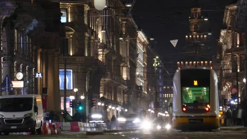 Long Shot Night Time Lapse of Castello Sforzesco, Milan 2023 Stock Footage 234215746