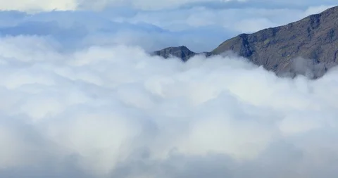 Long shot panning view of summit at Haleakala Volcano Crater,Maui,Hawaii,USA Video stock 119713351