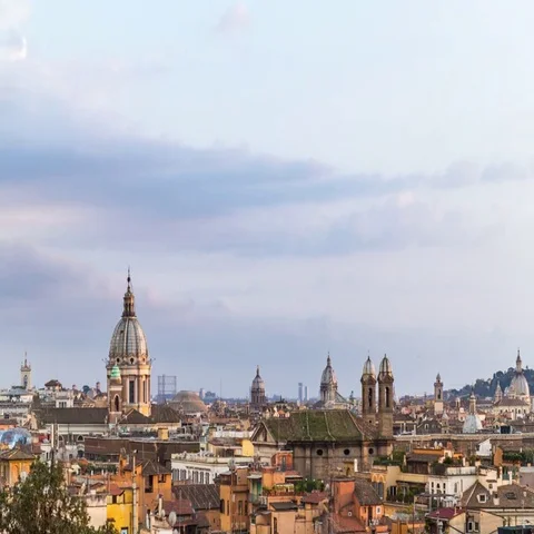 Long shot panoramic view of Rome with ancient roofs at sunset, Italy. 스톡 동영상 69543247