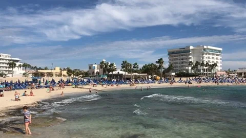 Long Shot of People on a Sandy Beach in Ayia Napa Stock Footage 101245690