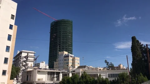 Long Shot of Skyscraper Construction Site in Nicosia Stock Footage 100981801