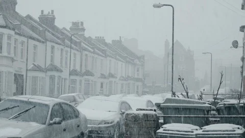 Long Shot of Snowstorm in South East Residential London Stock Footage