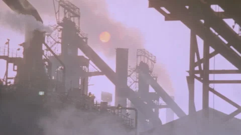 Long shot of steel structures outside of a factory Stock Footage 312272830