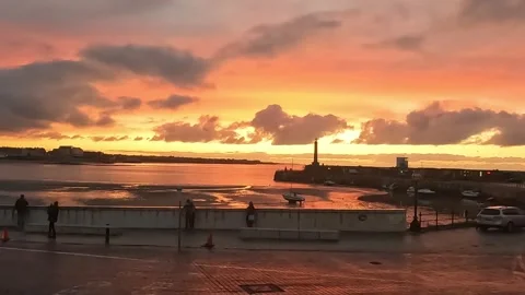 Long Shot Of Sunset At Margate Beach, England Stock Footage 268474019