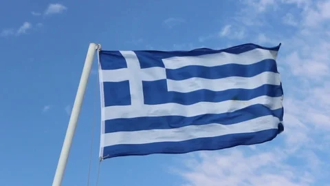 Long shot timelapse of greece flag with blue open sky background Stock Footage 91960058