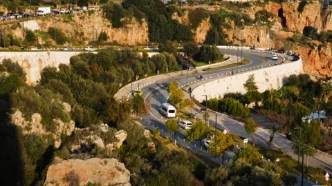 A long shot of a winding road passing through a mountain in Turkey Stock-Footage 314041235