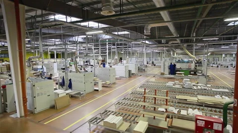 Long shot of working process in a woodworking factory Stock Footage 48806398