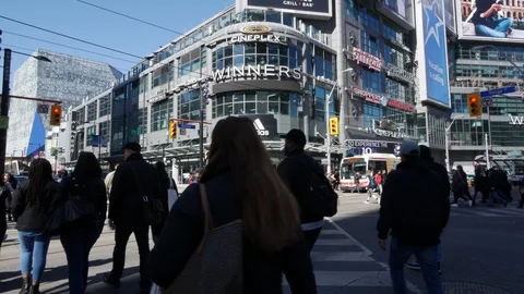 Long Shot Of Yonge-Dundas Square, Known As Dundas Square During Sunset Stock Footage 88929206