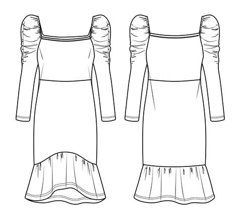 Long sleeved square neck mini dress Stock Illustration