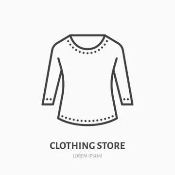 Long sleeves blouse, tunic flat line icon. Classic women apparel store sign Stock Illustration