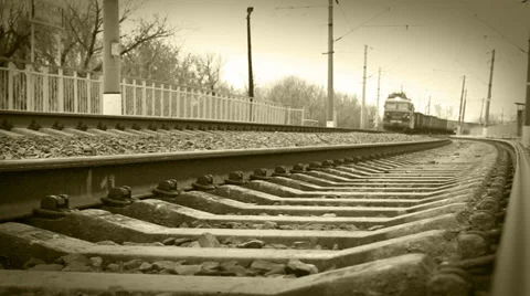 Long soviet era Freight train arrival Video stock 37607521