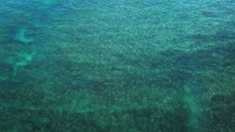 Long span on the clear water of the ocean. Seabed and rays of light. Stock Footage 185372808