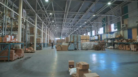 Long stack arrangement of goods in a wholesale and retail warehouse depot Stock Footage 67480319
