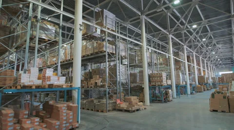 Long stack arrangement of goods in a wholesale and retail warehouse depot Stock Footage 67481019