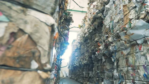 Long stacks of trash, close up. Discarded cardboard garbage on a landfill in Video stock 98861782