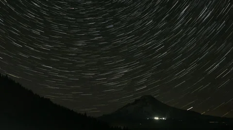 Long Star Trails from Perseid Comets in Trillium Lake with Mount Hood Time Lapse Video stock 37216415