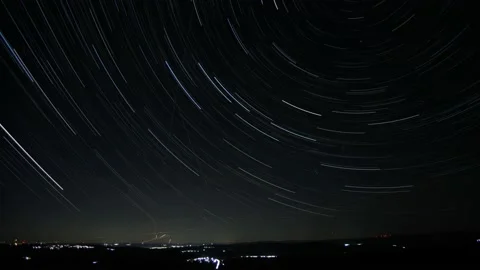 Long Star Trails Time Lapse in super clear Spring Night with Plane traffic Stock Footage 138295354