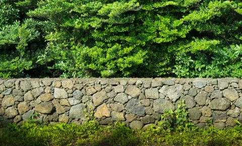 The long stone wall in the castle. Foto stock