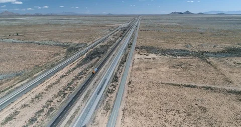 Long straight american interstate road in desert drone aerial 4K Stock Footage 111418710
