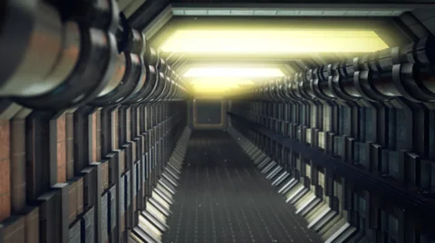 Long straight empty enclosed corridor spacecraft Video stock 37612090