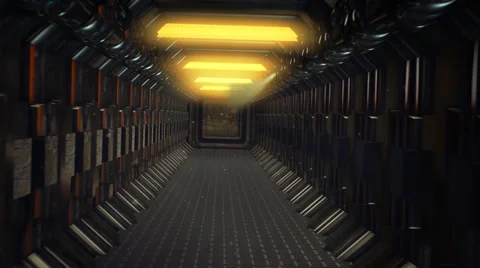 Long straight open corridor spacecraft alien scary Stock Footage 37611116