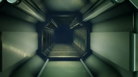 Long straight open corridor spacecraft alien scary Stock Footage 37613108