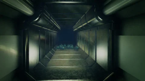 Long straight open corridor spacecraft alien scary Stock Footage 38368203