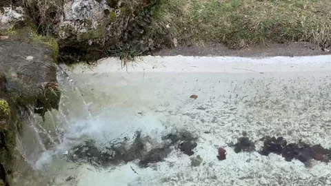 This long stream runs down the hillside in the park  of the castle. Stock Footage 240291459