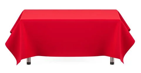 Long table with red table cloth. 3D rendering Stock Illustration