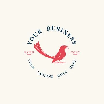 Long tail bird logo in red color Stock Illustration