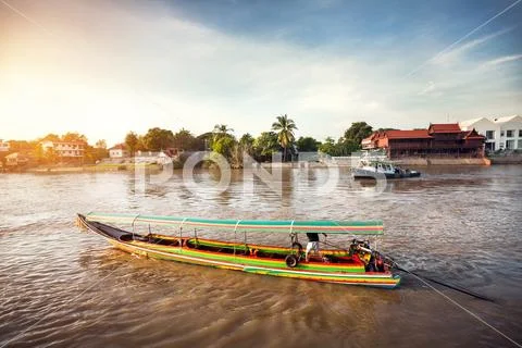 Long tail Boat in Ayutthaya, Thailand Stock Photos