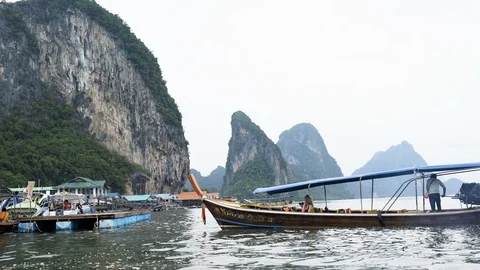 Long-Tail Boat Docking, Phang Nga, Thailand Video stock 95734660