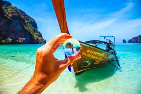 Long Tail boat in Monkey Beach in koh Phi Phi Don island, in Krabi, Thailand Stock Photos