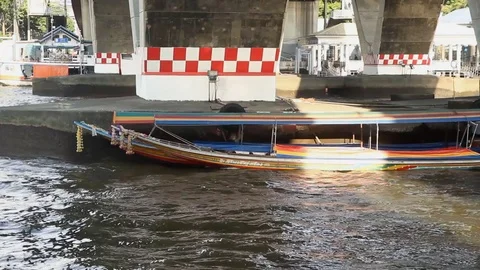 Long tail boat on river in Bangkok, Thailand Stock Footage 75802447