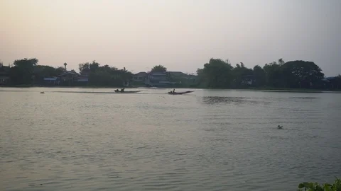 Long-tail boat running in the river Stock Footage 123529625