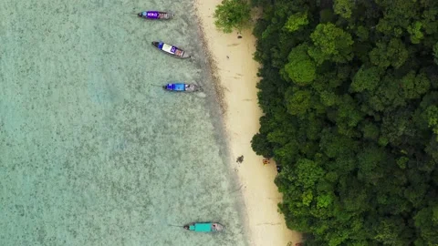 Long tail boat in a tropical beach. Stock Footage 130192004
