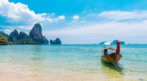 Long tail boat tropical beach, Krabi, Thailand Stock Photos
