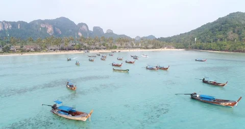 Long Tail Boats, Phi Phi Islands, Thailand Stock Footage 98930913
