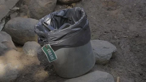 Long tailed rodent behind trash can runs to burrow Stock Footage 220037432