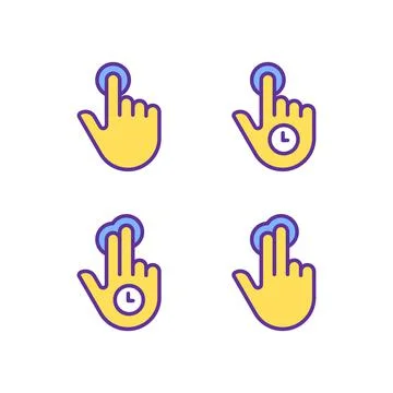 Long tap pixel perfect yellow RGB color icons set Stock Illustration