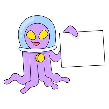 Long tentacles alien holding blank template board, doodle icon image kawaii\ Stock Illustration