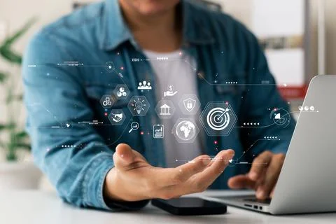 Long term business development and management concepts, executives watching v Stock Photos