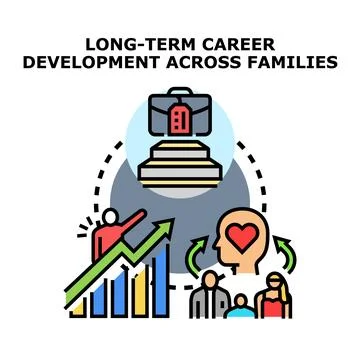 Long term career development influencing family well being 库存插图