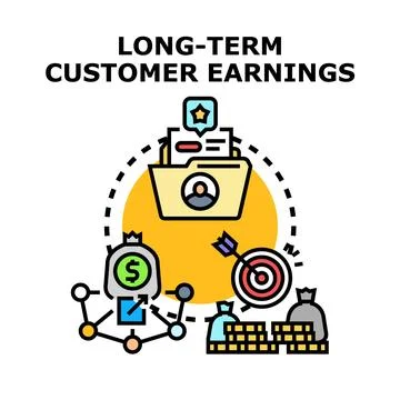 Long term customer earnings increasing business profitability strategy Stock Illustration