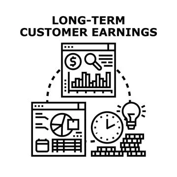 Long term customer earnings increasing business income value Stock Illustration